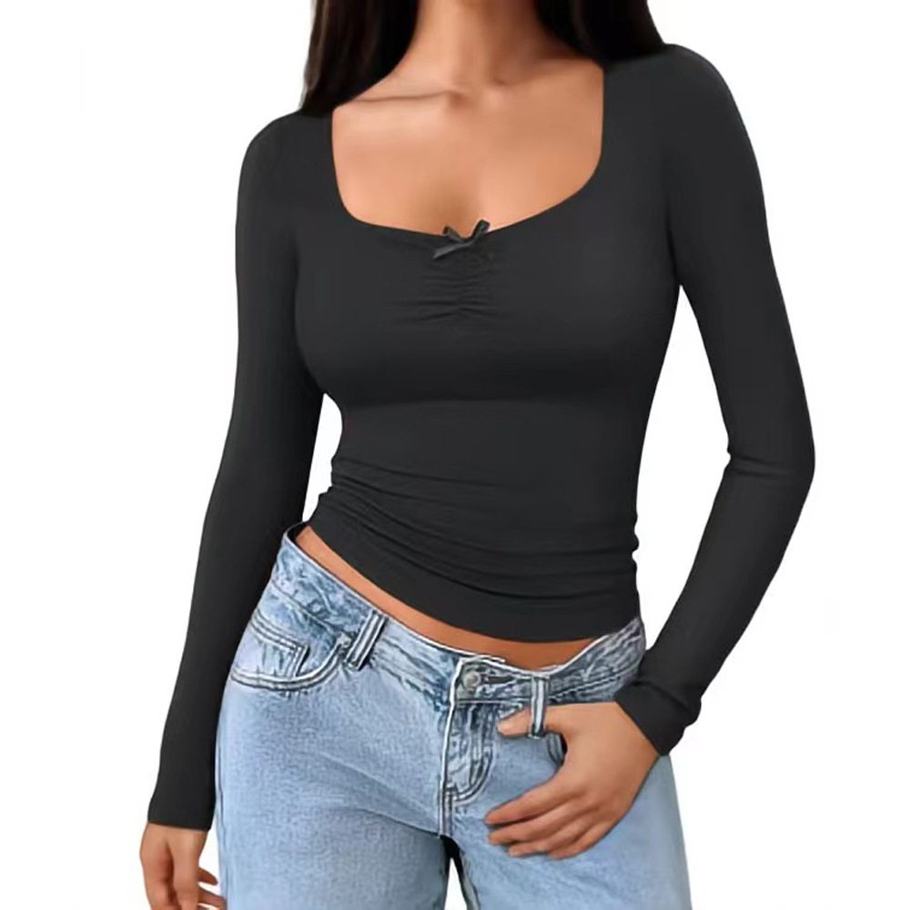 Womens U Neck Fitted T Shirt Minimalist Design Spring Summer Style Bodycon Fit Comfortable Fabric Wholesale