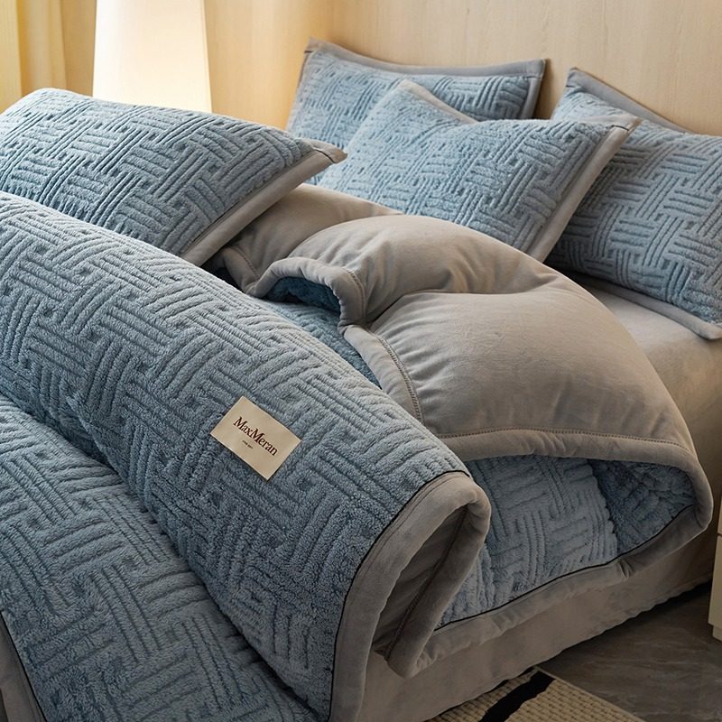 Thickened Autumn and Winter Accessible Luxury Taffeta Milk Velvet Bed Four-Piece Set Double-Sided Velvet Coral Velvet Quilt Cover Bed Sheets Quilt Cover Bed Bed Sheets