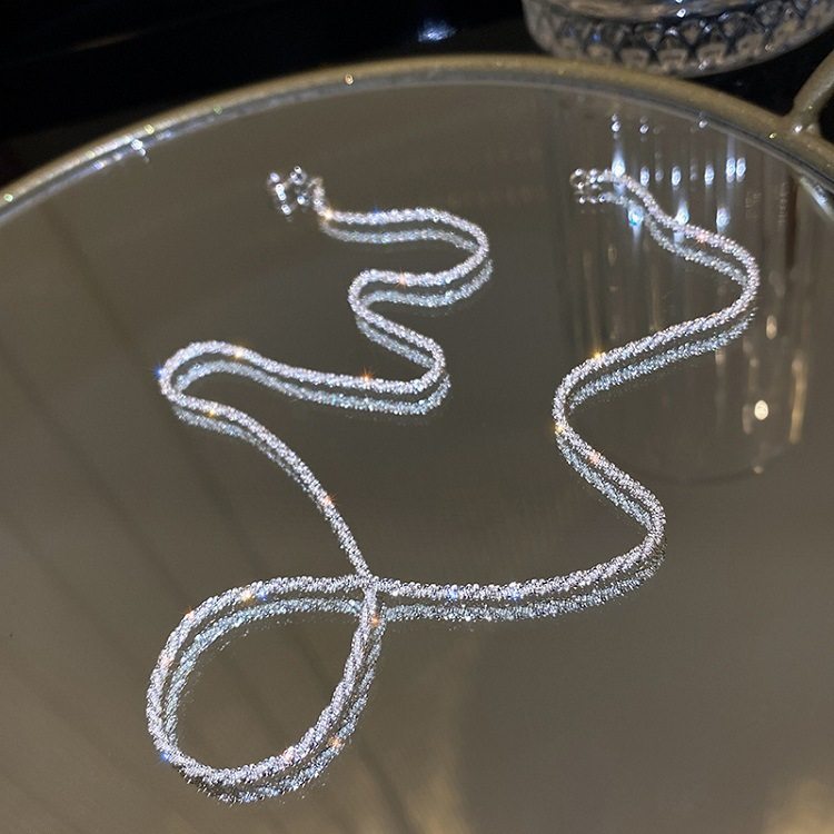 Korean Style Silver Plain Chain Pendant Sparkling Starry Sky Necklace Accessory Simple Versatile High-End Collarbone Jewelry