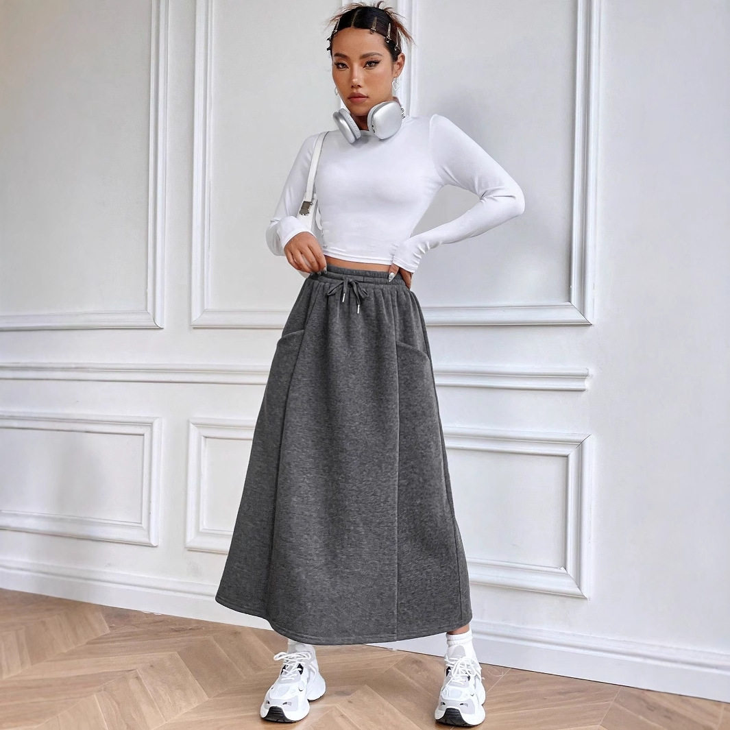 Casual Midi Skirt Elastic Waist Versatile Design Autumn Winter Style Wholesale Availability bulk order