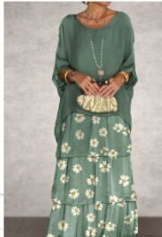 Chiffon Batwing Sleeve Maxi Dress Elegant Round Neck Trendy Design Lightweight Fabric Perfect for Spring Summer