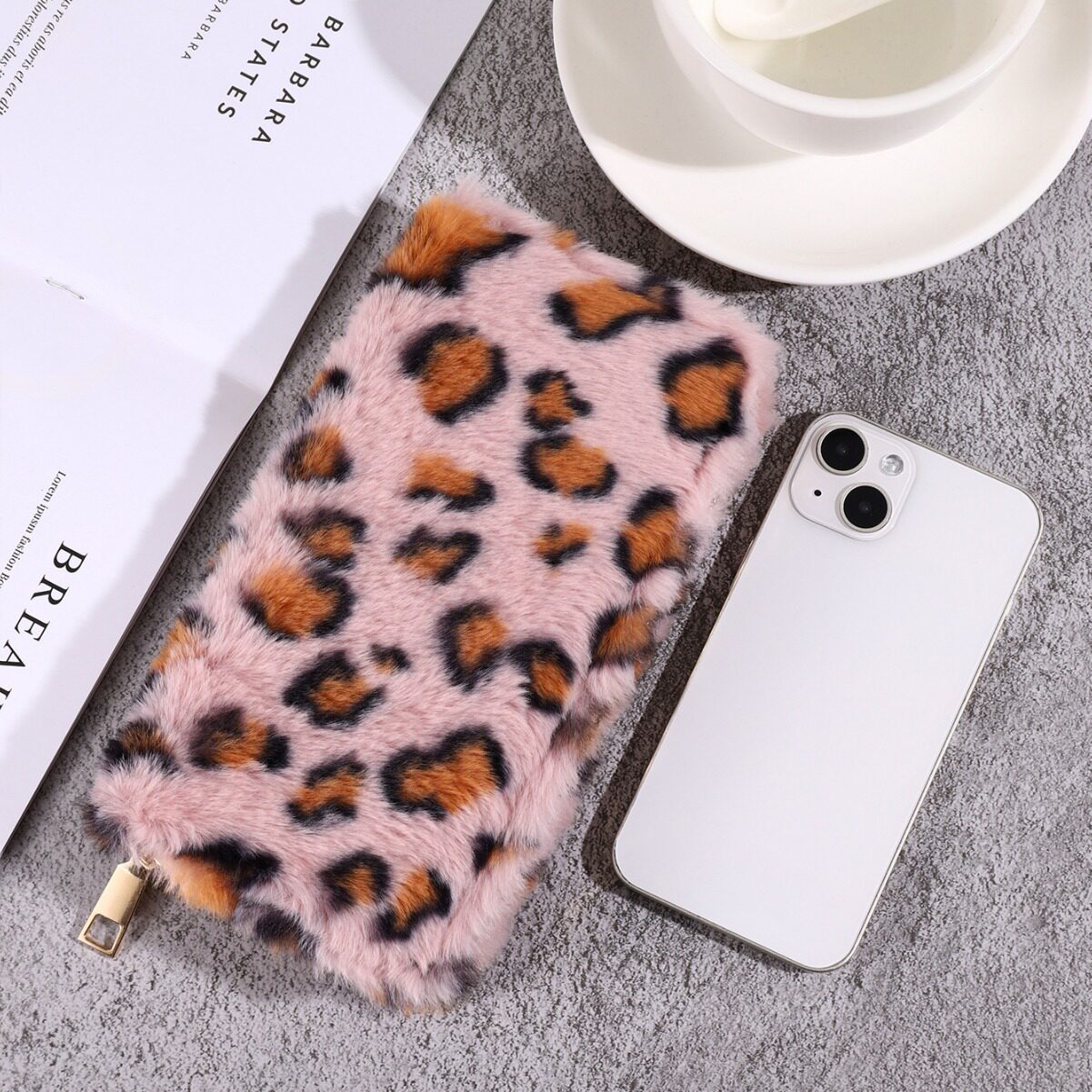 2024 Cross-Border Leopard Print Plush Wallet Personalized Casual Furry Bag Portable Storage Clutch Card Holder