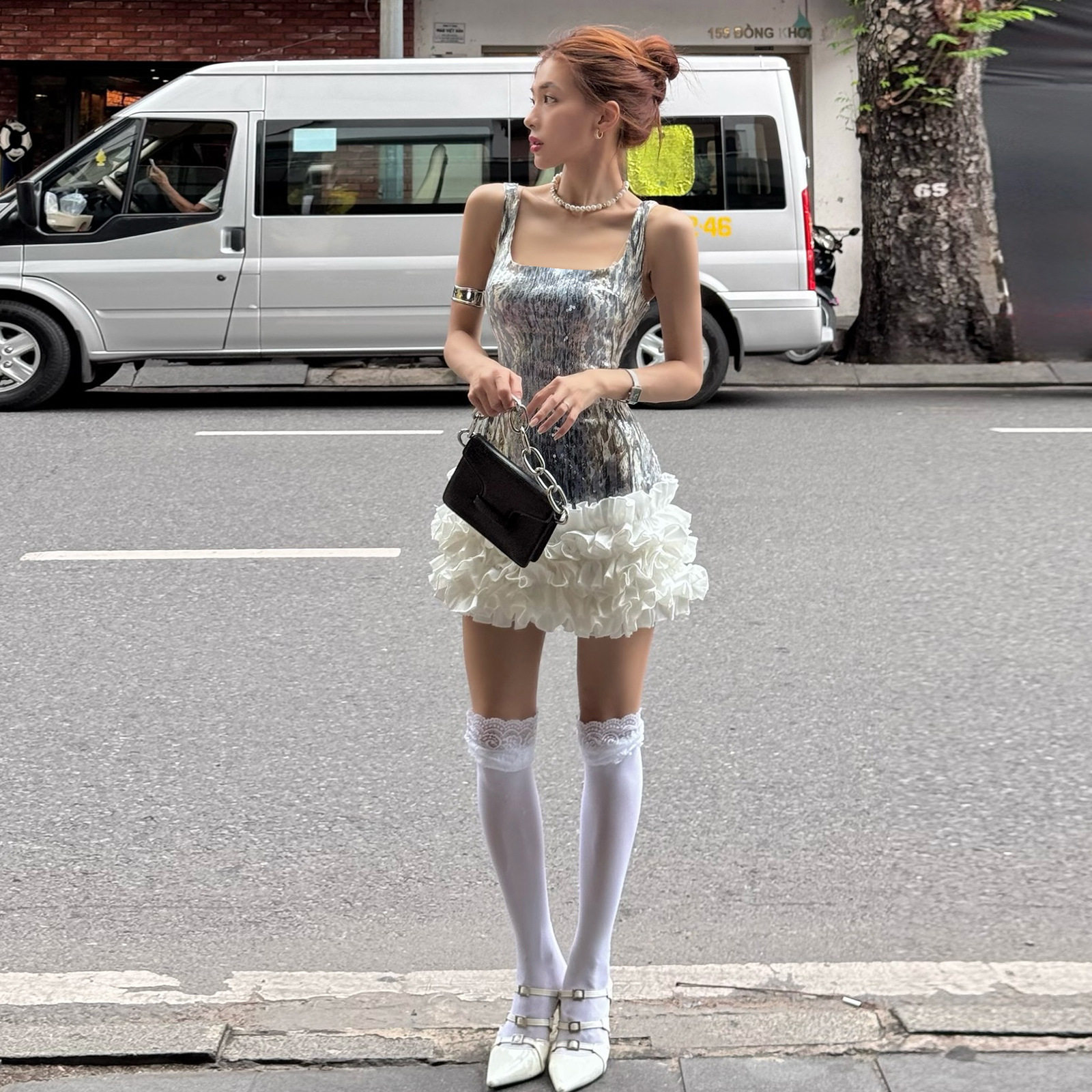 Sequin Graffiti Cake Dress Sexy U Neck Flared Silhouette Autumn Fashion Wholesale Womens Apparel