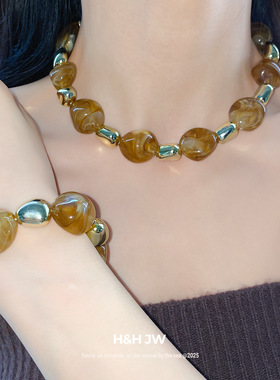 不规则晕染串珠时尚项链新款复古潮流个性锁骨链轻奢级感项饰女