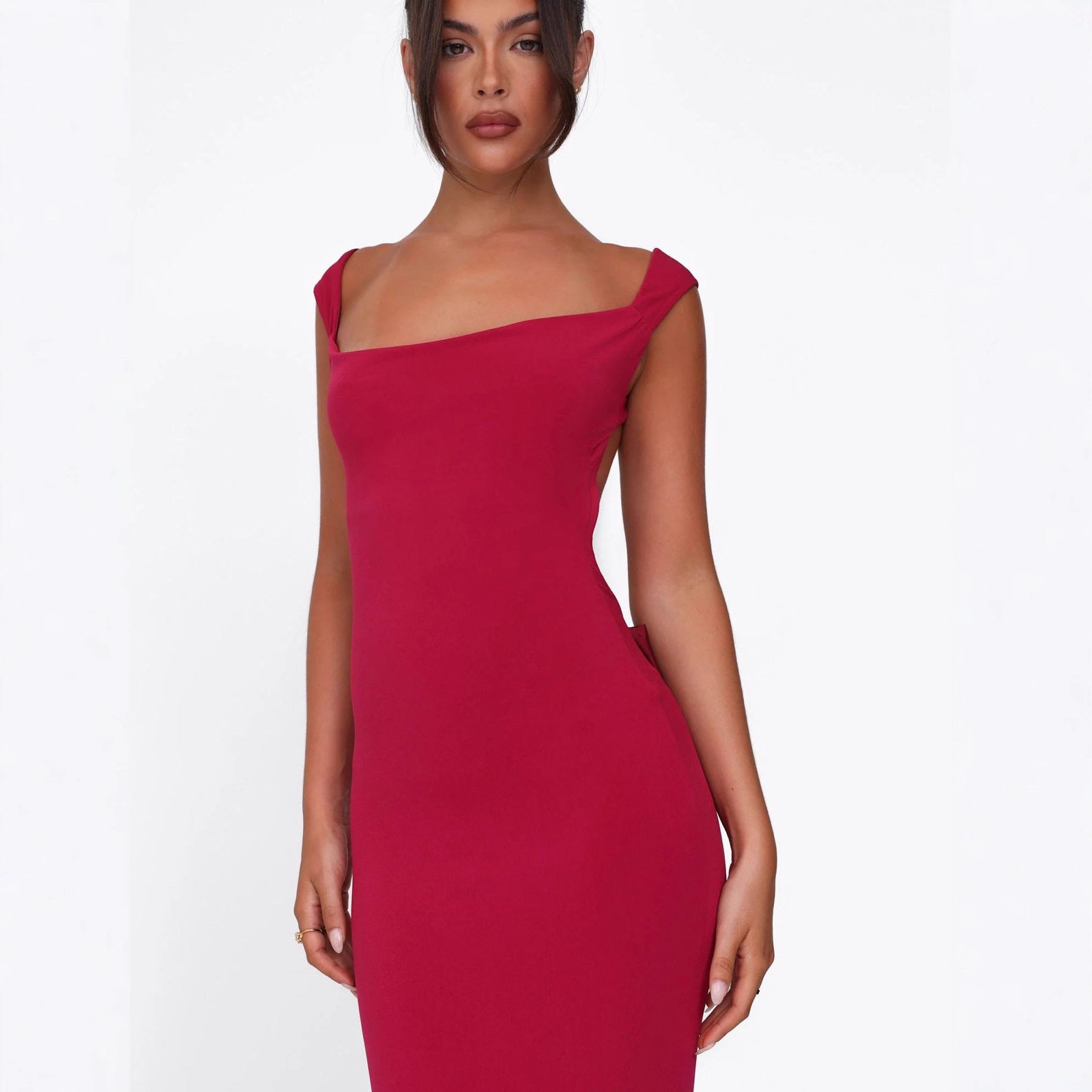 Sleeveless Backless Dress Slim Fit Bow Tie Detail Solid Color Elegant Evening Wear for Women OEM Available