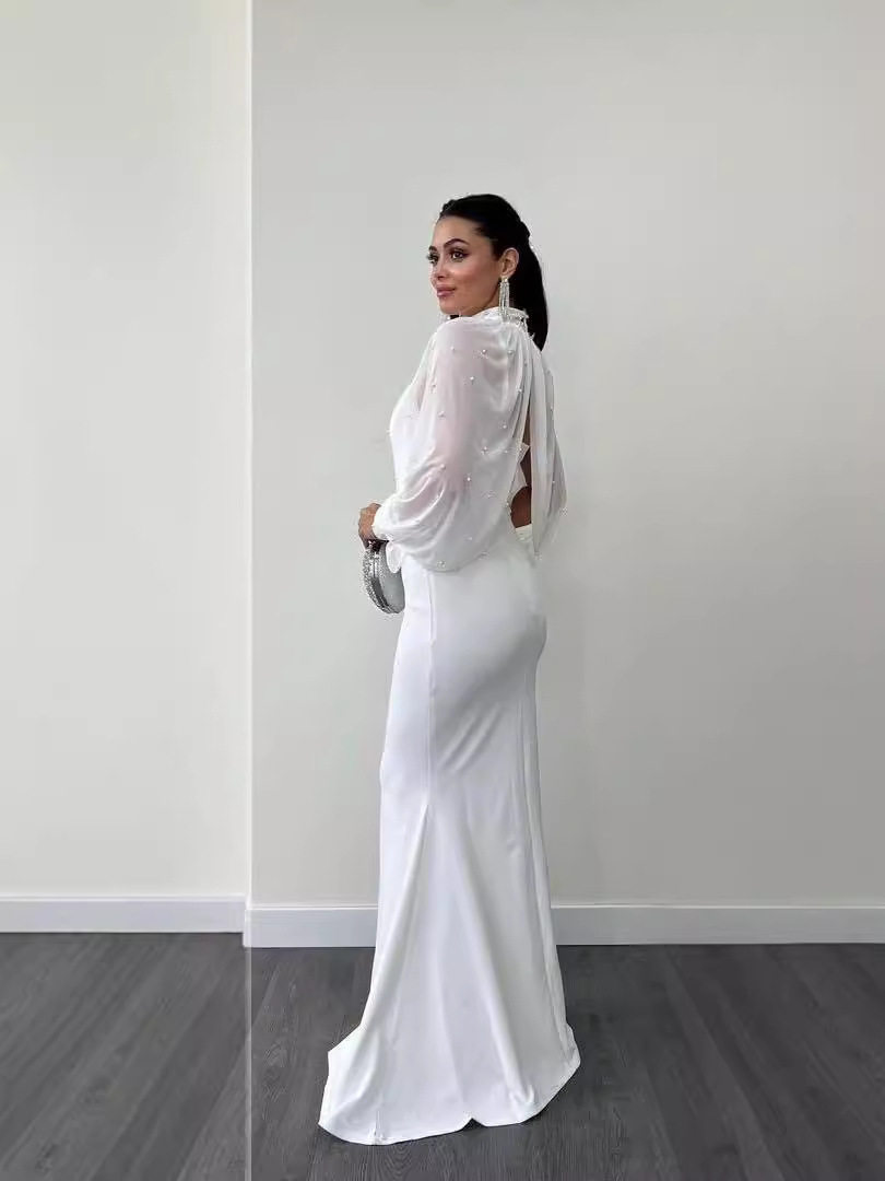 Russian Middle East Export Women's Dress Two-Piece Beaded Halter Top Suspender Slim Fishtail Skirt Suit