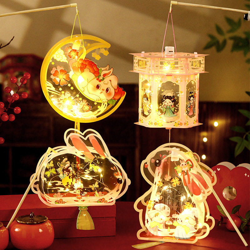 Mid-Autumn Festival Lantern Children's Cartoon Portable Lantern 2025 New Material Pack Jade Rabbit Lantern Moon Rabbit Luminous Lantern