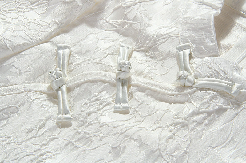 Bộ mặc nhà nữ cotton tay ngắn họa tiết trơn — Trắng chi tiết 7