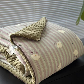 Exported to South Korea, Class a Beanie Quilt with Corded Pure Cotton Soybean Spring & Fall Quilt for Single Kidsren, Four-Season Velvet Quilt Core to Keep Warm