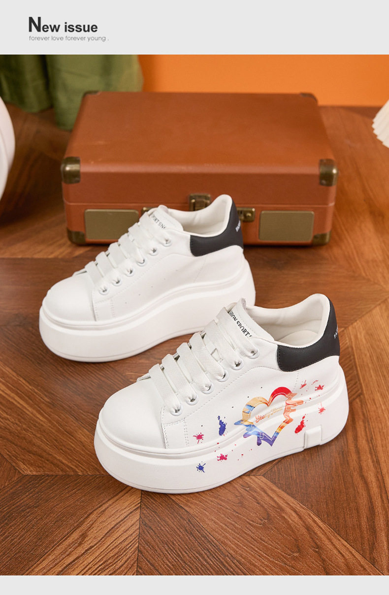 Giày sneaker nữ chạy bộ mesh thoáng đế wedge 8 cm — Trắng, đen, Trắng chi tiết 14