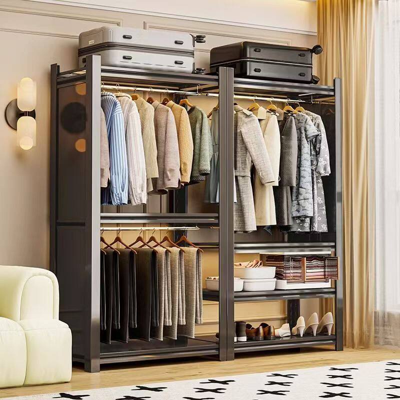 Clothes Rack for Bedroom Wardrobe, Coat Rack for Rental Apartment, Multi-Layer Floor-Standing Clothing Shelf, Universal Wardrobe, Thickened Home Storage