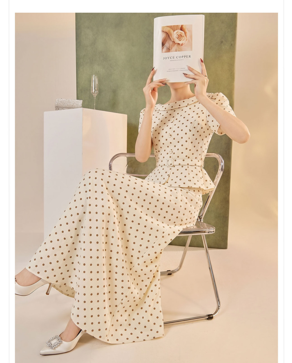 Bộ áo sơ mi tay lỡ và chân váy dài họa tiết chấm bi phong cách retro — Áo chấm bi (giao hàng trong 7 ngày), Áo chấm bi (giao hàng trong ngày), Chân váy chấm bi (giao hàng trong 7 ngày), Chân váy chấm bi (giao hàng trong ngày)