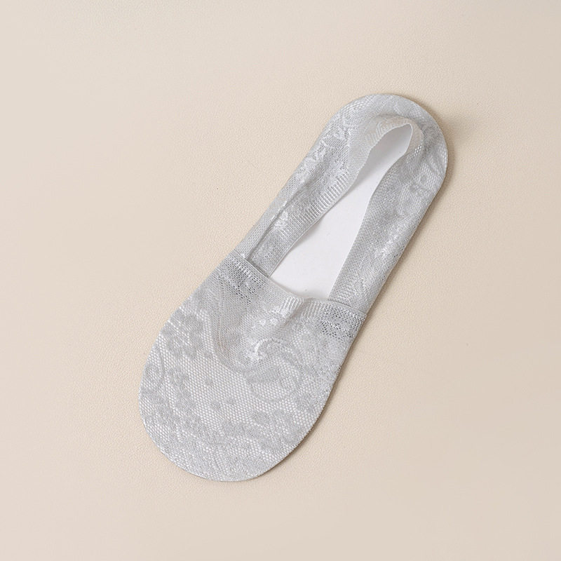 深口女士提花蕾丝锁边花边棉底隐形袜浅口硅胶防滑棉底船袜子批发