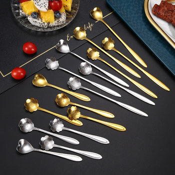 Stainless Steel Japanese-Style Cherry Blossom Creative Flower Coffee Stirring Spoon Western Restaurant Household Golden Petal Dessert Spoon