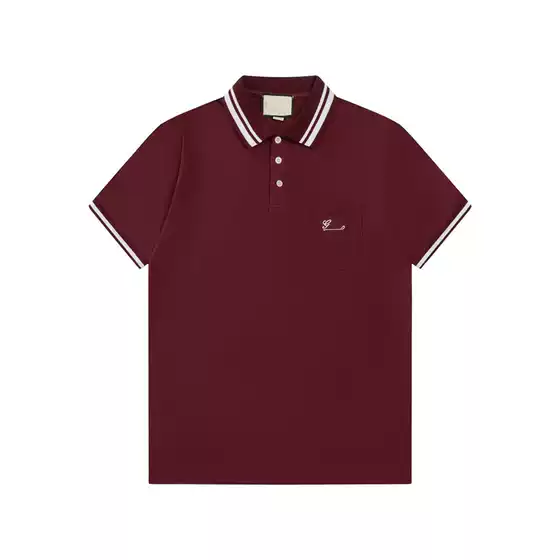 American Style Retro Polo Shirt Men's Summer Japanese Style Trendy Brand Loose Short-sleeved T-shirt Lar Stitching Embroidered T-shirt Top