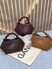 High-End Version of 26 Ganni Women's Bags, Bou Bag New Spring Woven Hexagonal Shoulder Tote Crossbody Bag