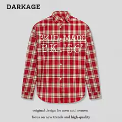 American Retro High Street Embroidered Red Plaid Long Sleeve Shirt Men's vintage Shirt West Coast Couple's Jacket