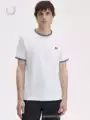 T-shirt with ribbed collar, white with double black collar