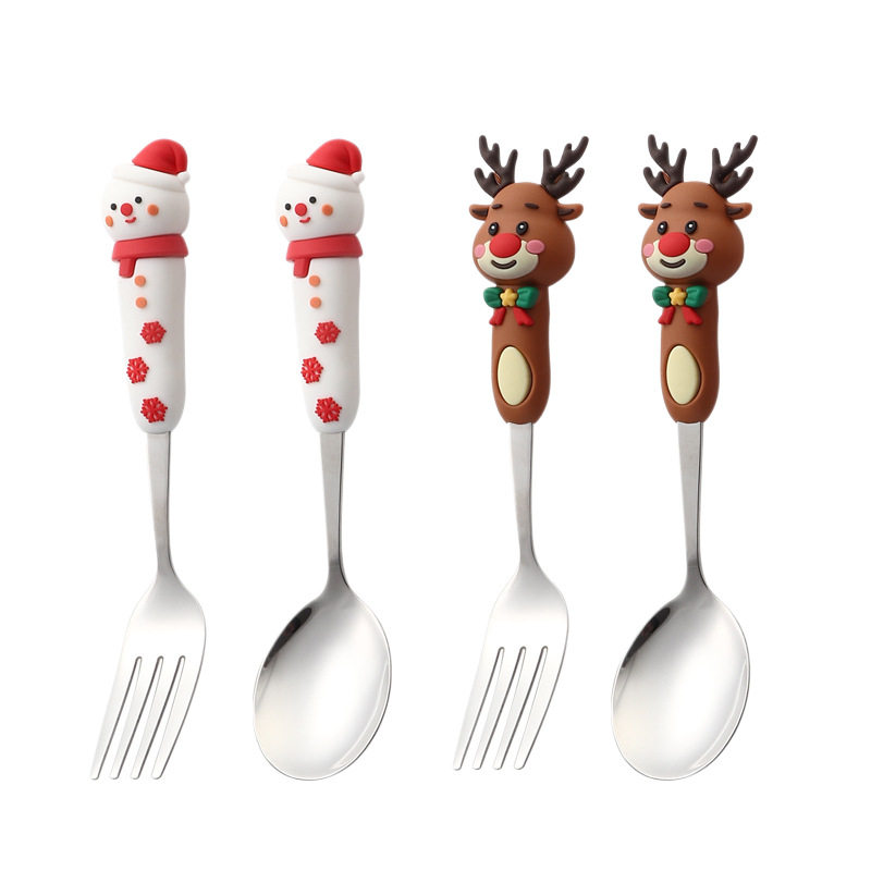 316L Christmas Spoon and Fork Creative Cartoon Santa Claus Elk Coffee Spoon Doll Dessert Spoon Fruit Fork Set