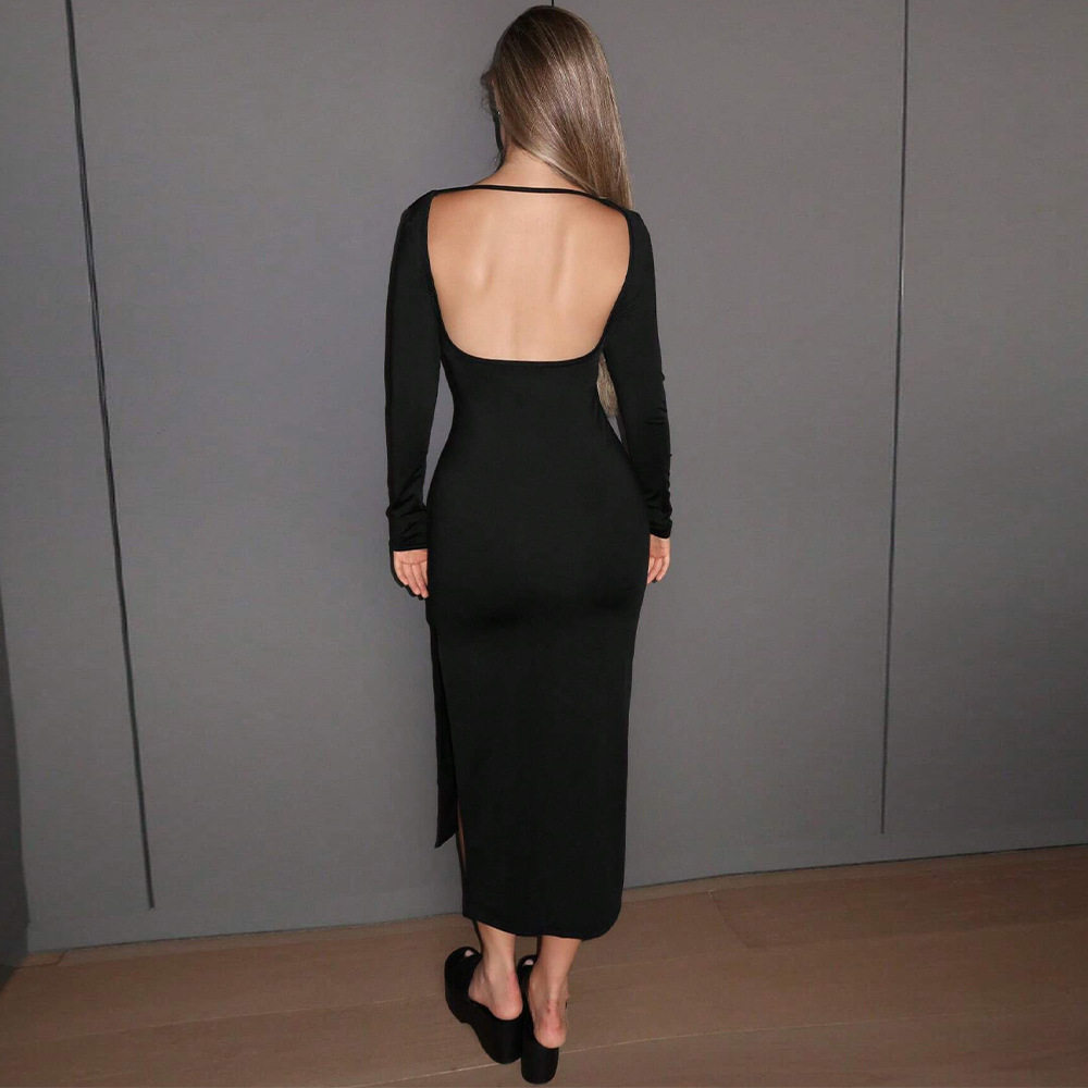 High Stretch Backless Bodycon Dress Elegant Split Design Chic Style Perfect for Parties Wholesale Available