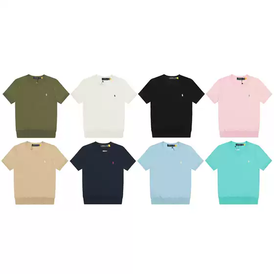New RL Lauren Classic Essential All-Season Crewneck Solid Polo Pony Embroidery Logo Knit Short Sleeve Tee
