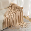 Scandinavian Style Pure Color Warp Knitted Tassel Knitted Blanket B&B Decorative Bedside Towel Cover Blanket Office Sofa Nap Blanket