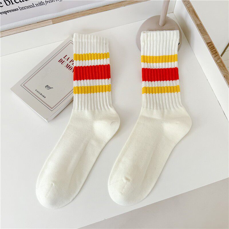 潮牌cityboy日系粗线条纹长袜女堆堆袜棉运动复古中筒袜子男ins潮