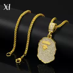 Europe and the United States cross-border new diamond-encrusted ape pendant necklace hiphop street style men's and women's jewelry factory wholesale