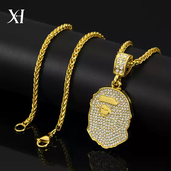 Europe and the United States cross-border new diamond-encrusted ape pendant necklace hiphop street style men's and women's jewelry factory wholesale