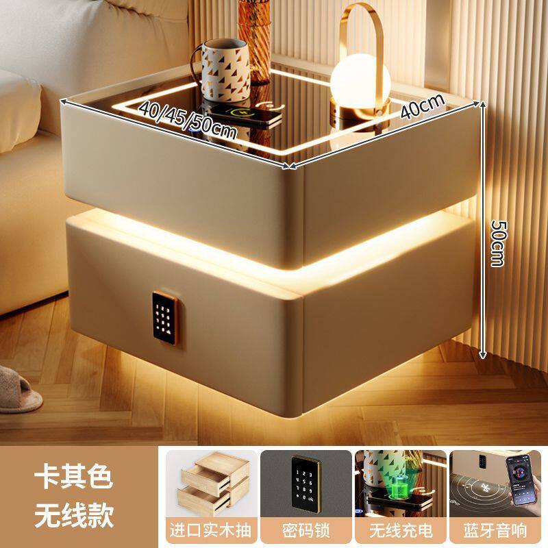 Smart Bedside Table Modern Simple Solid Wood with Light Bedroom Light Luxury Multi-Function Wireless Charging Bluetooth Smart Bed Cabinet