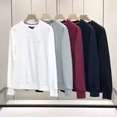 Spot Autum Tommy Tommy Men's and Women's Pure Color Round Neck Pullover Embroidered Small Label Loose Long-Sleeved Sweatshirt 1