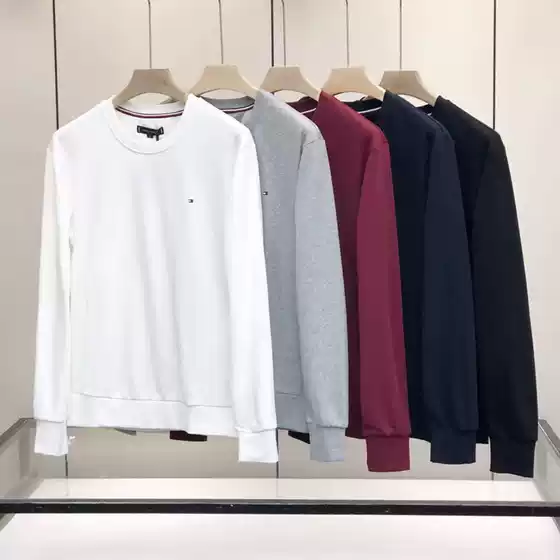 Spot Autum Tommy Tommy Men's and Women's Pure Color Round Neck Pullover Embroidered Small Label Loose Long-Sleeved Sweatshirt 1