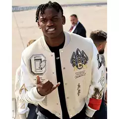 Trendy Brand European and American Trendy Brand AC Milan Heavy Craft Embroidery Stitching Leather Sleeve OFF All-match Baseball Suit Jacket Coat