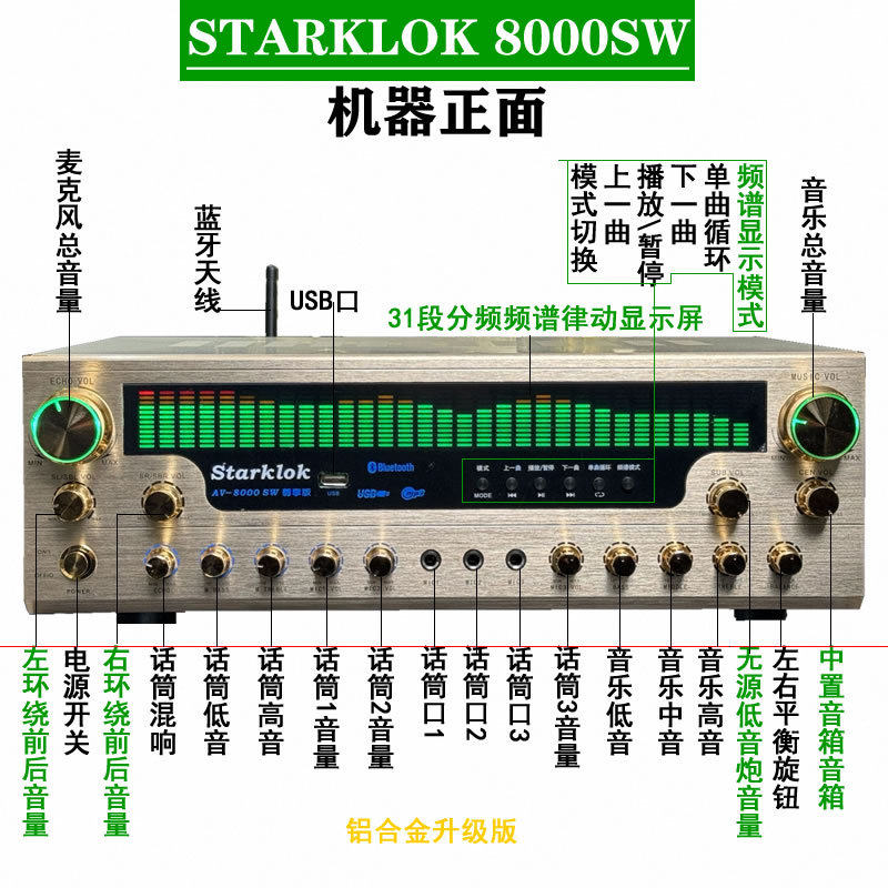 STARKLOK 7.1 large screen new flagship machine 8000SW all aluminum alloy body double ring cattle partition power amplifier