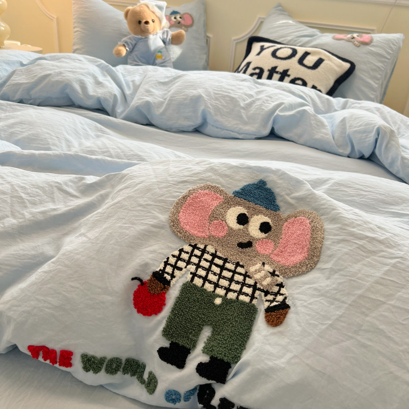 Ins Light Four-Piece Set 2025 New Washed Cotton Bed Sheet Duvet Cover Bedding Student Single Dormitory Three-Piece Set