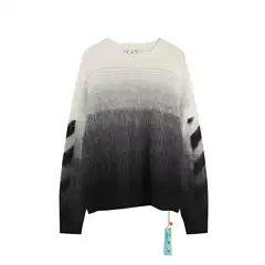 2022 Autumn and Winter New Ow Black Arrow Pattern Gradient Round Neck Pullover Sweater for Men and Women, One Piece Wholesale