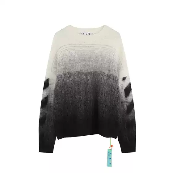 2022 Autumn and Winter New Ow Black Arrow Pattern Gradient Round Neck Pullover Sweater for Men and Women, One Piece Wholesale