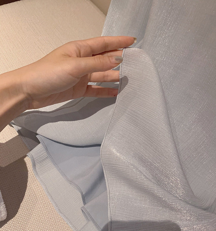 Đầm maxi nữ thắt eo phong cách Pháp cổ điển — Trắng, Xanh nhạt chi tiết 15