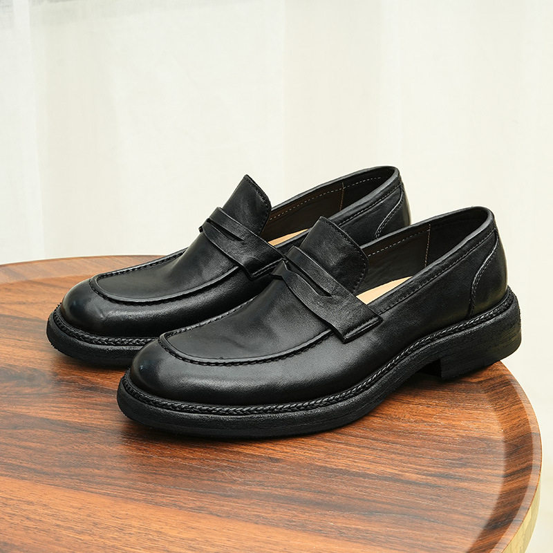 Giày Lười Nam Goodyear Da Ngựa Thật Phong Cách Anh Chiều Cao Đế Khoảng 3cm Màu Đen, Nâu Đỏ