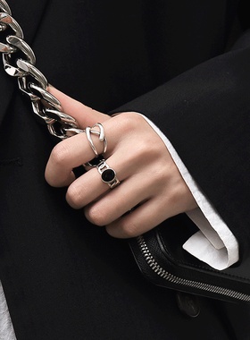 黑色戒指轻奢小众设计精致复古镂空交叉戒指女简约时尚银戒指个性