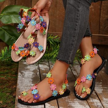 Amazon's New Cross-Border Slip-On Colorful European and American Style Women's Sandals for Vacation Lightweight Petal Foreign Trade Large Size Beach Shoes