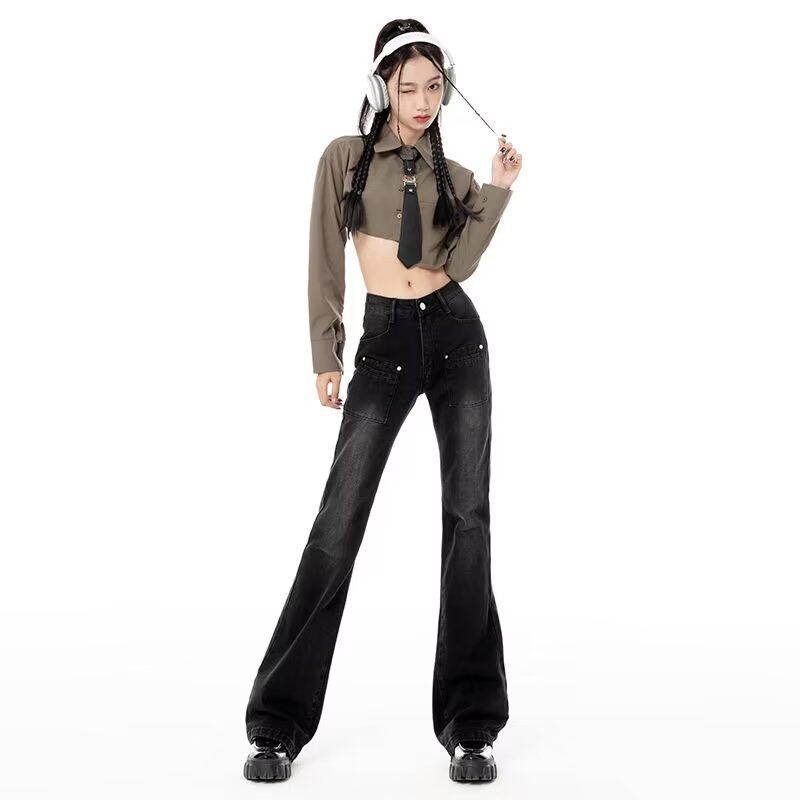 High Waisted Slimming Womens Jeans Spring Autumn Style Korean Fashion Straight Leg Flared Versatile Wholesale