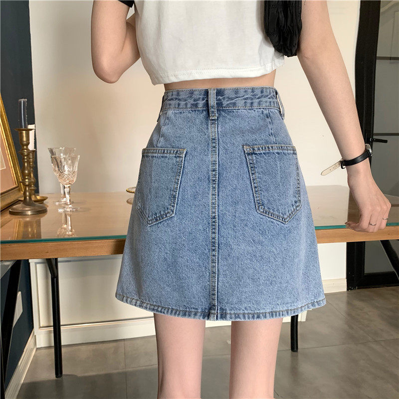 High Waisted Denim Skirt Slim Fit Vintage Style A Line Silhouette Casual Summer Wear for Students Wholesale