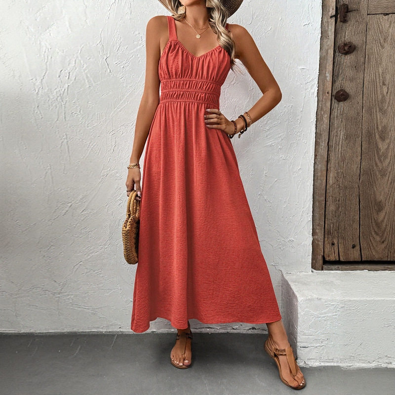 Casual Womens Dress Simple Solid Color Sleeveless Design Comfortable Fabric Perfect for Summer Outings Wholesale