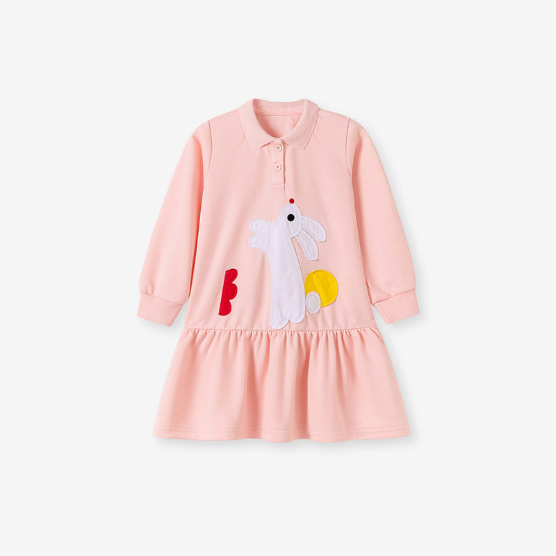Girls' Dress, Autumn Long-sleeve Kids' Skirt, Cartoon Rabbit Kids' Dress
