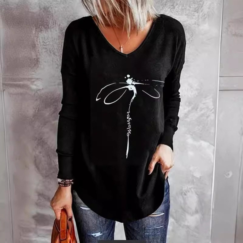 Womens V Neck Long Sleeve T Shirt Loose Fit Summer Style Bamboo Fiber Fabric Wholesale Available