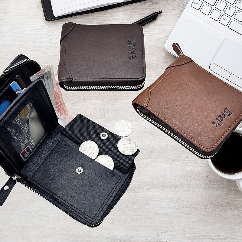 Men's Wallet Short Style Zipper Personalized Multifunctional Card Holder Integrated Men's Leather Wallet Horizontal Style Trendy Wallet