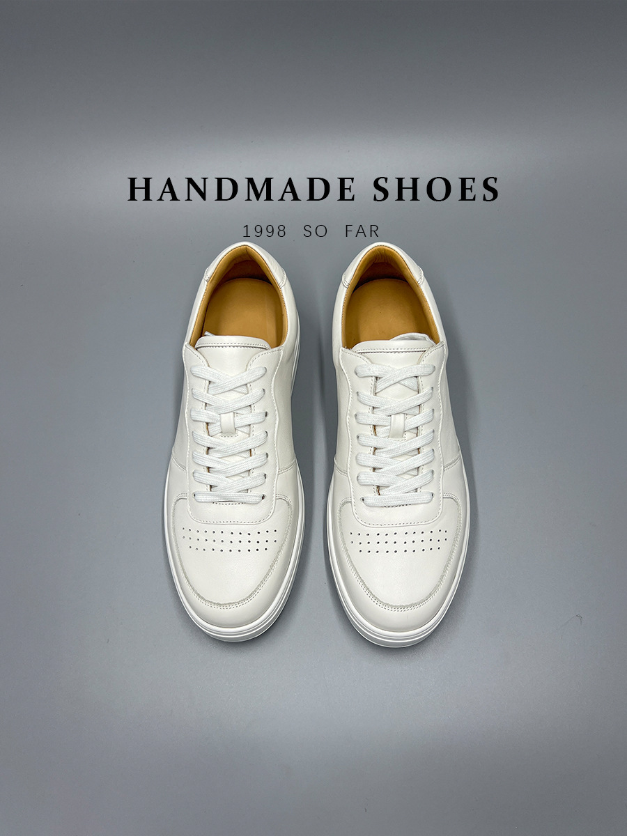 Giày sneaker nam da bò lớp đầu tiên đế bằng đệm khí cổ điển dễ phối — Màu nâu, Màu đen, Màu trắng