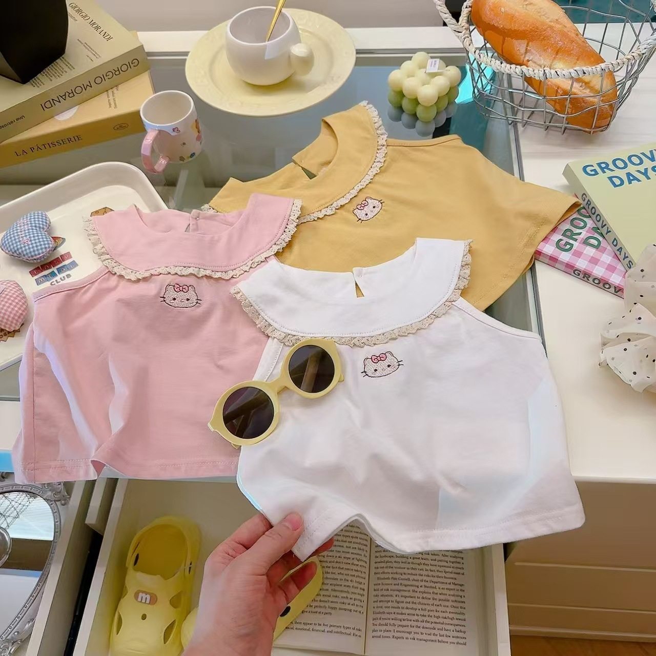 Atasan tanpa lengan super lucu viral serbaguna stylish manis anak perempuan musim panas, tank top bordir 100% katun