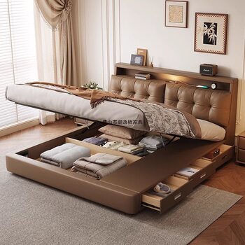 Multifunctional Bed Modern Minimalist Master Bedroom 1.8 Soft Bag Bed Atmospheric Italian Bedside Storage Drawer Wedding Bed